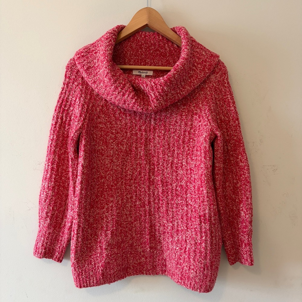 Madewell NT603 Cowlneck Pullover Sweater Marled Red XXS NWT Merino Blend